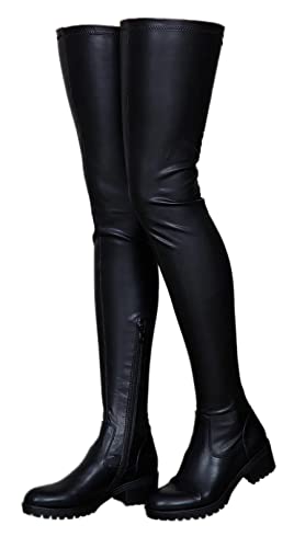 CRETUAO Overknee-Stiefel für Damen, Stretch-Wildleder mit klobigem Absatz, Overknee-lange Stiefel für Damen,Black (add velvet),39 EU von CRETUAO