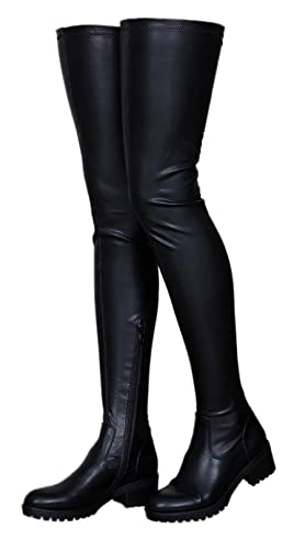 CRETUAO Overknee-Stiefel für Damen, Stretch-Wildleder mit klobigem Absatz, Overknee-lange Stiefel für Damen,Black (add velvet),43 EU von CRETUAO