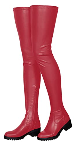 CRETUAO Overknee-Stiefel für Damen, Stretch-Wildleder mit klobigem Absatz, Overknee-lange Stiefel für Damen,Red (add velvet),45 EU von CRETUAO