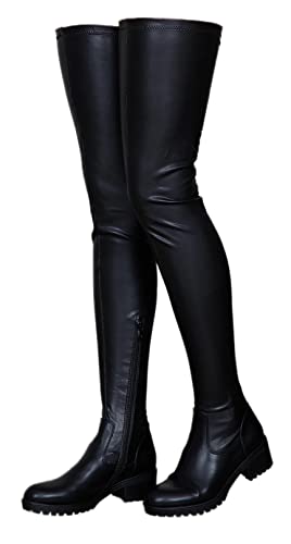 CRETUAO Overknee-Stiefel für Damen, Stretch-Wildleder mit klobigem Absatz, Overknee-Lange Stiefel für Damen,Schwarz,45 EU von CRETUAO