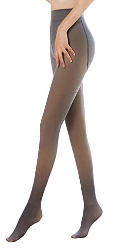 CRETUAO Plüsch-transparente Fleece-gefütterte Strumpfhose für Frauen, Große Größe durchscheinende makellose Beinstrumpfhose Warm Hight elastische Leggings,Black Even feet 200g,3XL von CRETUAO