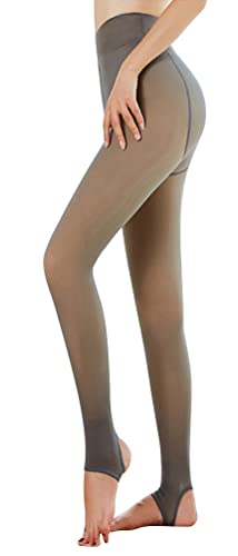 CRETUAO Plüsch-transparente Fleece-gefütterte Strumpfhose für Frauen, Große Größe durchscheinende makellose Beinstrumpfhose Warm Hight elastische Leggings,Brown feet Tread 320g,XXL von CRETUAO