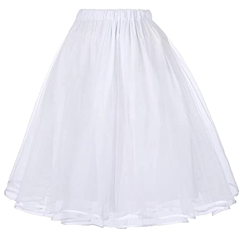 CRETUAO Damen 50er Jahre Vintage Petticoat,Fancy Tutu Rock Krinoline,Hochzeits Abendkleider Krinoline,Reifenloser Kurzrock,Tüll Midi Knielanger Rock Unterrock,Weiß,3XL von CRETUAO