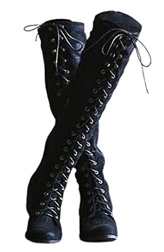 Mittelalterliche Kostüm Ritterstiefel Viking Cosplay LARP Schuhe PU Leder Krieger Frauen Cosplay Fancy Boot Carnival Party Steampunk,Schwarz,39 EU von CRETUAO