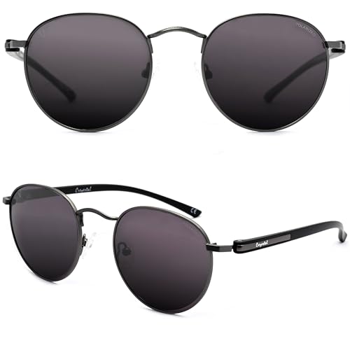 CREYESTAL Polarisierte Sonnenbrille Metall Rund Retro, Premium HD Polycarbonat Linsen 100% Anti-UV, für Herren und Damen von CREYESTAL