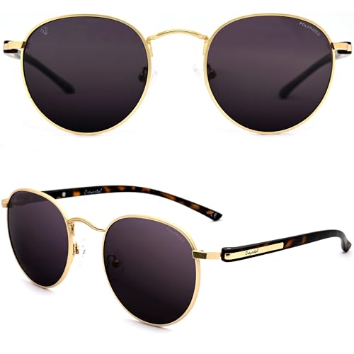 CREYESTAL Polarisierte Sonnenbrille Metall Rund Retro, Premium HD Polycarbonat Linsen 100% Anti-UV, für Herren und Damen von CREYESTAL