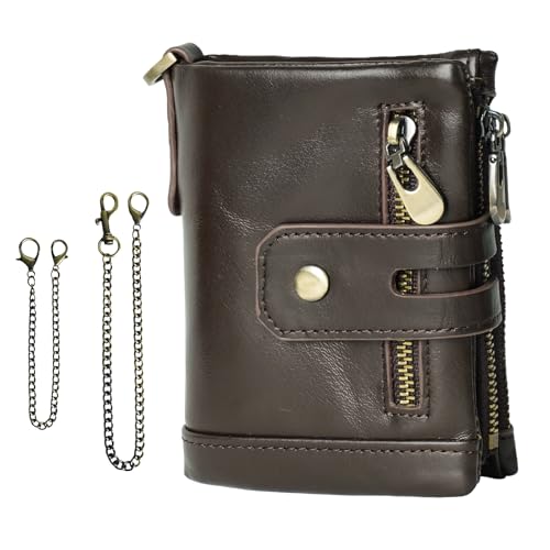 CRFASIBE Geldbörse Herren Leder mit Kette, RFID Schutz, Männer Geldbeutel mit 14 Kartenfächern und Reißverschluss Münztasche, Herren Portemonnaie mit Geschenkbox(Braun) von CRFASIBE