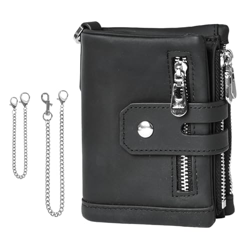 CRFASIBE Geldbörse Herren Leder mit Kette, RFID Schutz, Männer Geldbeutel mit 14 Kartenfächern und Reißverschluss Münztasche, Herren Portemonnaie mit Geschenkbox(Schwarz) von CRFASIBE
