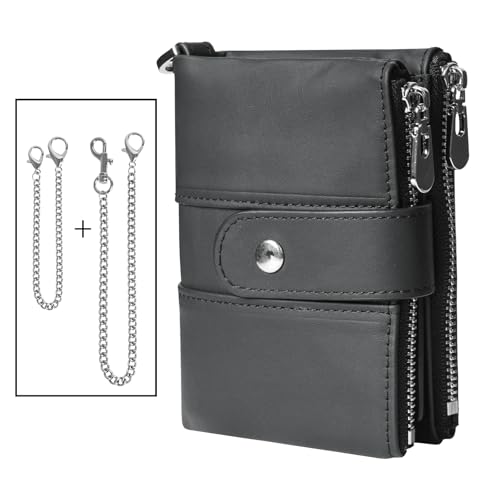 CRFASIBE Herren Leder Geldbörse mit Kette, RFID Schutz Geldbeutel mit 14 Kartenhalter und 2 Banknotenfächer Reißverschluss Münzfach, Bifold Portemonnaie mit Geschenk-Box und Karte(Schwarz) von CRFASIBE