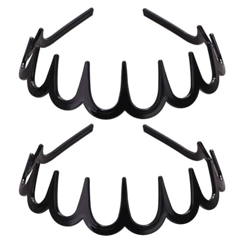 2 Stück Zickzack Haarschmuck Hai Zahn Stirnbänder, Welliger gezahnter Haarreif, Rutschfeste Kunststoff modische Haarbänder for Damen Alltag Yoga Spa Partys-2pcs black von CRGANGZY