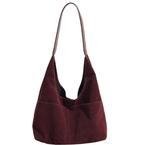 CRGANGZY 2 Stück Damen-Slouchy-Hobo-Tasche aus Wildleder mit mehreren Taschen, Umhängetasche, Magnetverschluss, große Tragetasche, Retro-Handtasche for Reisen, Arbeit (Weinrot) von CRGANGZY