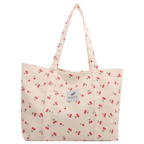 CRGANGZY Ästhetische Handtasche mit niedlichem Kirsch-Erdbeer-Druck, großes Fassungsvermögen, Schultertasche, Nylon-Tasche mit Griff oben, Einkaufstasche for Frauen (Stil 2) von CRGANGZY
