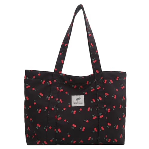 CRGANGZY Ästhetische Handtasche mit süßem Kirsch-Erdbeer-Druck, großes Fassungsvermögen, Schultertasche, Nylon-Tasche mit Griff oben, Einkaufstasche for Damen (Stil 1) von CRGANGZY