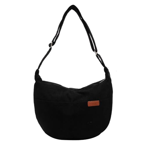 CRGANGZY Damen Cord-Umhängetasche, lässige Handtasche mit mehreren Taschen, verstellbarer Riemen, Cord-Umhängetasche, Einkaufstasche (schwarz) von CRGANGZY