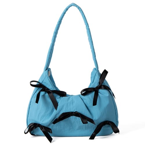 CRGANGZY Damen-Freizeit-Achselhandtasche mit Schleife, modische Schultertasche, Reißverschluss, Reise-Unterarm-Handtasche, Mädchen-Outdoor-Tagestasche (blau) von CRGANGZY