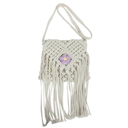 CRGANGZY Damen-Geldbörse im Boho-Stil, gehäkelt, mit Quaste, Urlaub, Reisen, Umhängetasche mit Reißverschluss, gewebte Umschlagtasche for den Sommerurlaub (Beige) von CRGANGZY