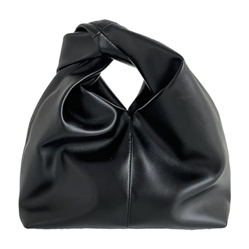 CRGANGZY Damen-Handtasche mit geknotetem Griff, PU-Leder, einfache Tragetasche, einfarbig, gerüschte Handgelenktasche, Tagestasche for Damen (schwarz) von CRGANGZY