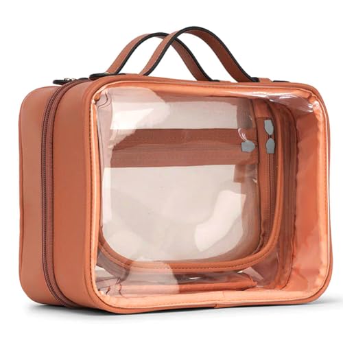 CRGANGZY Damen-Kosmetikbox, transparent, großes Fassungsvermögen, vielseitige, doppellagige, wasserdichte Kosmetiktasche for den Schminktisch (Kaffee L) von CRGANGZY