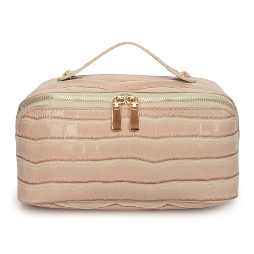 CRGANGZY Damen Make up Tasche PU Leder Kosmetiktasche Makeup Tasche Reise Kulturbeutel Make up Organizer mit Mehreren Fächern und Griff Damen Hautpflegetasche von CRGANGZY