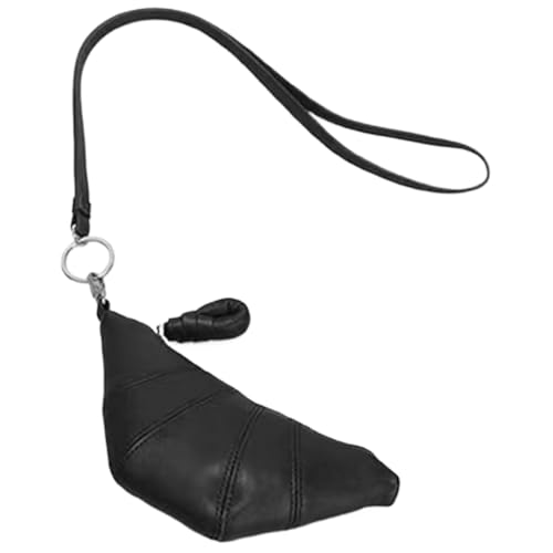 CRGANGZY Damen-Mini-Croissant-Tasche, modische Lippenstift-Tasche, einfarbig, Halsknödel-Tasche, PU-Leder, kleine Aufbewahrungstasche für Outdoor-Reisen (schwarz) von CRGANGZY