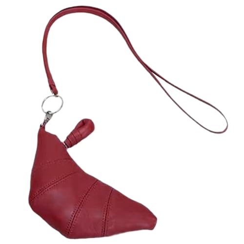 CRGANGZY Damen-Mini-Croissant-Tasche, modische Lippenstift-Tasche, einfarbig, Halsknödel-Tasche, PU-Leder, kleine Aufbewahrungstasche für Party, Urlaub (rot) von CRGANGZY