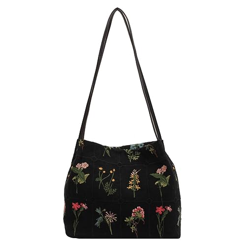CRGANGZY Damen-Mode-Einkaufspaket, große Kapazität, Segeltuch, Blumen-Hobo-Handtasche, Haspenverschluss, weiche weibliche Reise-Freizeittasche von CRGANGZY