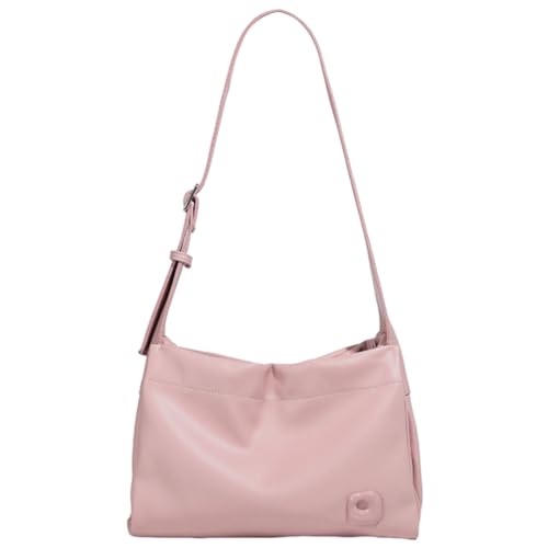 CRGANGZY Damen-PU-Mode-Umhängetasche, große Kapazität, stilvolle Messenger-Tasche, einfarbig, Studenten-Schultasche, verstellbarer Riemen für Outdoor-Reisen (Rosa) von CRGANGZY