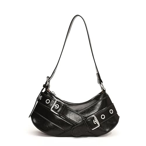 CRGANGZY Damen PU Retro Hot Girl Handtasche Verstellbarer Riemen Y2k Mode Umhängetasche Stilvolle Unterarmtasche Cooler Stil Schultertasche (Schwarz) von CRGANGZY