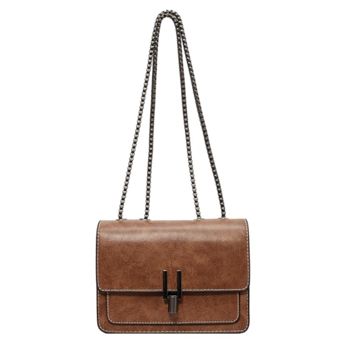 CRGANGZY Damen-PU-Umhängetasche, lässige Umhängetasche, große Kapazität, modische quadratische Handtasche, einfarbig, mit Kettenriemen for Ausflüge, Verabredungen, Reisen (Khaki) von CRGANGZY