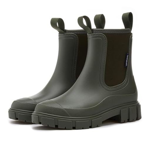 CRGANGZY Damen Regenstiefel mit Plüschfutter-Knöchel Regenschuhen Anti-Schlupf-Gartenschuhe Outdoor Arbeitsschuhe (38 Grün) von CRGANGZY