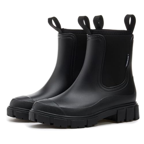 CRGANGZY Damen Regenstiefel mit Plüschfutter Regenstiefel wasserdichte Knöchel Regenschuhe Anti-Schlupf- Outdoor-Arbeitsschuhe (schwarz 41) von CRGANGZY