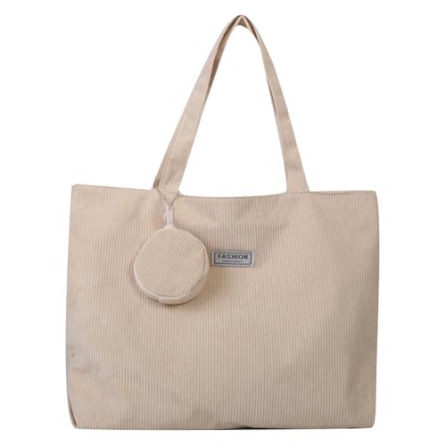 CRGANGZY Damen-Tragetasche aus Cord, mit Reißverschluss, modische Hobo-Tasche, faltbar, leicht, Handtasche mit Münztasche, großes Fassungsvermögen, vielseitige Umhängetasche (Khaki) von CRGANGZY