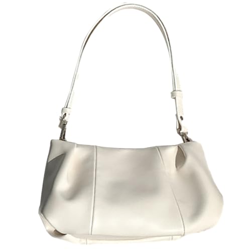 CRGANGZY Damen-Umhängetasche, gerüscht, PU-Leder, plissiert, Umhängetasche, einfarbig, einfache Unterarmtasche, Damen-Freizeithandtasche (Beige) von CRGANGZY