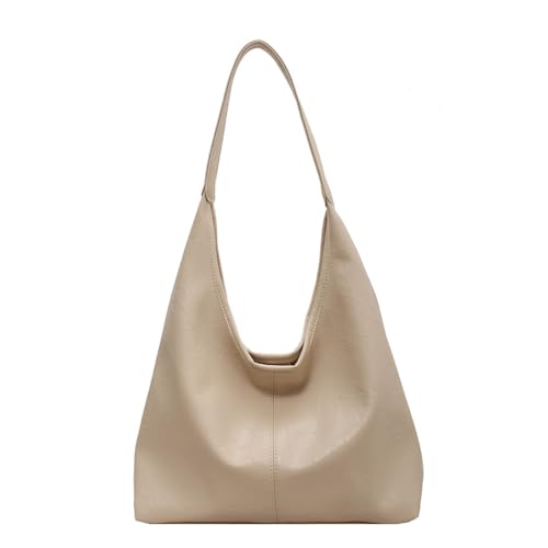 CRGANGZY Damen-Umhängetasche aus Leder, modisch, weiche Unterarmtasche, lässige Hobo-Tasche und Clutch, 2-teiliges Set aus Umhängetasche und Handtasche, Pendlertasche (Beige) von CRGANGZY