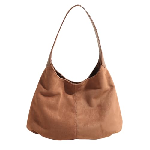 CRGANGZY Damen-Umhängetasche aus Wildleder mit Innentasche, Unterarmtasche, Magnetverschluss, Halbmondtasche, große Handtasche for Arbeit, Reisen (braun) von CRGANGZY