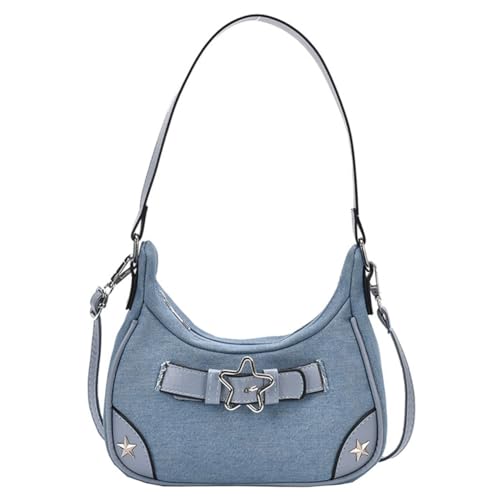 CRGANGZY Damen Vintage Star Handtasche Y2K Denim Retro Umhängetasche Verstellbarer Riemen Vielseitige Achseltasche Mädchen Outdoor Alltagstasche (Hellblau) von CRGANGZY