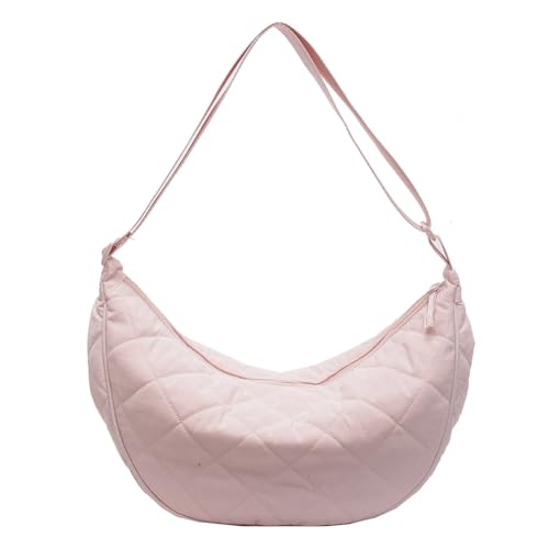 CRGANGZY Damen-gesteppte Puffer-Umhängetasche, Rautengitter, einfache Knödel-Handtasche, verstellbarer Riemen, modische gesteppte Umhängetasche, weibliche Pendeltasche (Rosa) von CRGANGZY