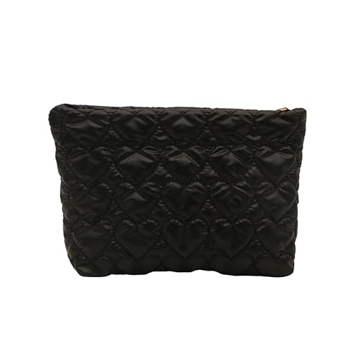 CRGANGZY Damen- und Mädchen-Gesteppte Make-up-Tasche, herzförmige Beauty-Kosmetiktasche, Reise-Kulturbeutel, Kosmetiktasche, Make-up-Handtasche, Wasch-Kulturbeutel, Aufbewahrungstasche (schw von CRGANGZY