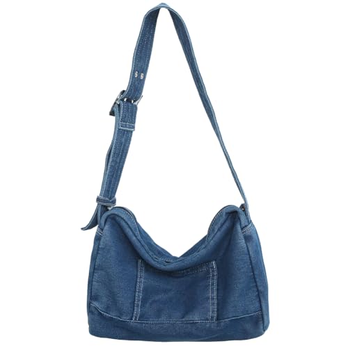 CRGANGZY Denim-Umhängetasche, verstellbarer Riemen, trendige Jean-Hobo-Tasche, Vintage-Mode-Handtasche, Alltags-Geldbörse für Damen und Mädchen (Dunkelblau) von CRGANGZY