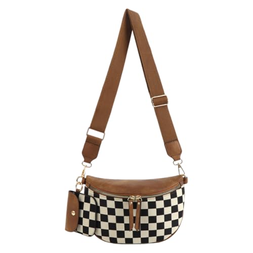 CRGANGZY FRAUEN PUCH CHECKKERED CHEST CHEST BAG RISCHPER CLASSURE FODEMENT SUCHENTAGT MIT EHRENT BACT Crescent Crossbody Bag Chic Hobo Bag (braun) von CRGANGZY