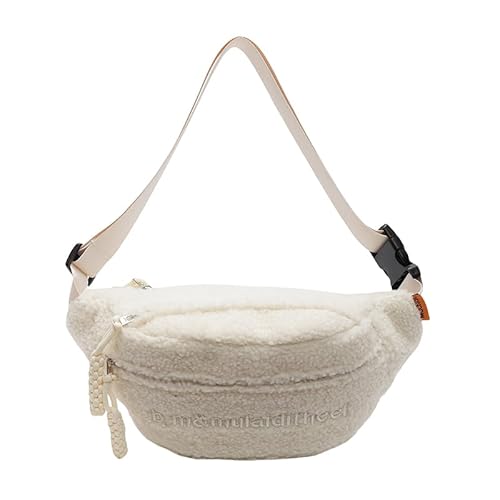 CRGANGZY Fleece-Sherpa-Umhängetaschen for Damen, Mini-Überall-Gürteltasche mit Hardware-Schnalle, Trendige, modische, süße Hüfttasche, Winter-Plüsch-Hüfttasche, Hüfttasche (weiß) von CRGANGZY