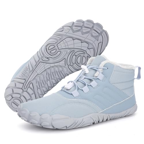 CRGANGZY Frauen Männer Gummi hohe Knöchelstiefel wasserdichte nicht rutschende atmungsaktive Winter warme laufende Barfußschuhe zum Trekkingklettern (40 Seeblau) von CRGANGZY