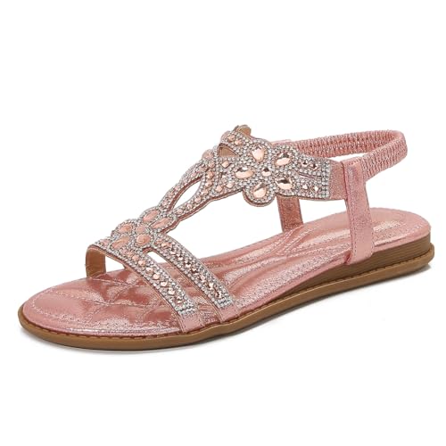 CRGANGZY Frauen flache Sandalen offene Sandalen offen for Sommerstrand (Pink 38) (38 Pink) von CRGANGZY