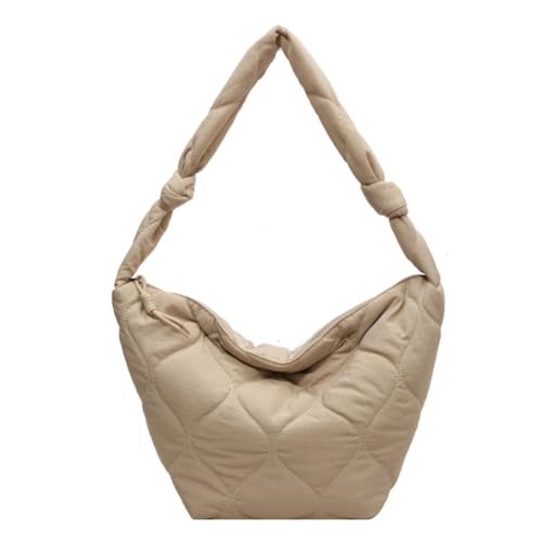 CRGANGZY Gepolsterte Damen-Umhängetasche mit Knotenriemen, gesteppte Knödeltasche, weich, einfarbig, leichte Alltagstasche für Damen (Beige) von CRGANGZY