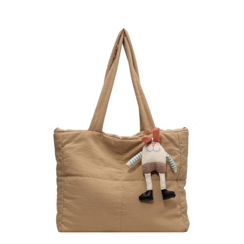 CRGANGZY Gepolsterte Handtaschen for Damen, einfarbig, Puffer-Umhängetasche, große Kapazität, einzelne Umhängetasche mit Anhänger for Party, Reisen, Arbeit (Khaki) von CRGANGZY