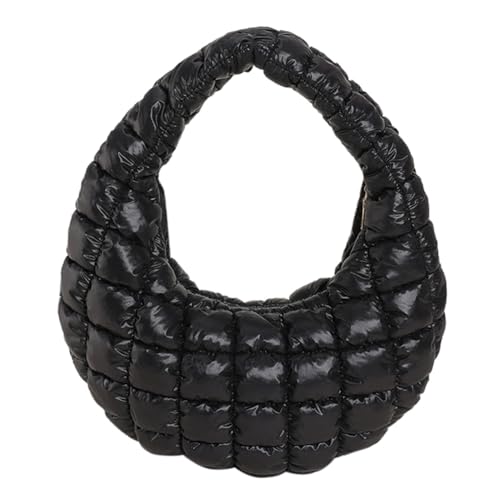 CRGANGZY Gepolsterte Hobo-Tasche for Damen, vielseitige weiche Umhängetasche, leichte Daunen-Clutch, gesteppte Tragetasche, stilvolle Handtasche for Mädchen (schwarz) von CRGANGZY