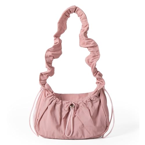 CRGANGZY Gerüschte Designer-Einfache Umhängetasche, Nylon, trendige Umhängetasche, einfarbige Schultertasche, schicke Unterarmtasche für Frauen (Rosa) von CRGANGZY