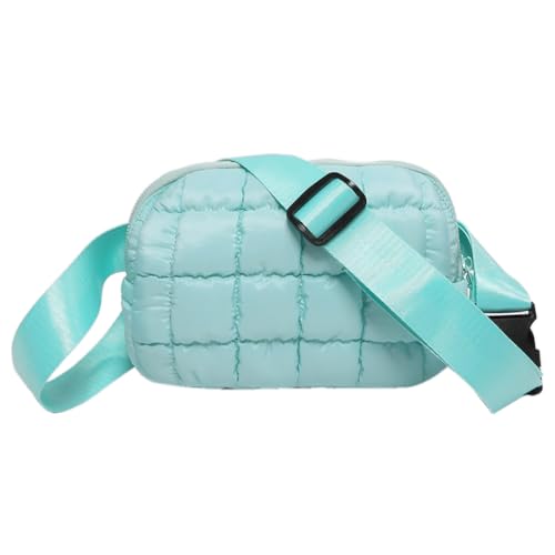 CRGANGZY Gesteppte Brusttasche für Damen, Reißverschluss, geschwollene Umhängetasche, einfarbig, kariert, gesteppte Umhängetasche, weibliche Pendeltasche (Aquablau) von CRGANGZY