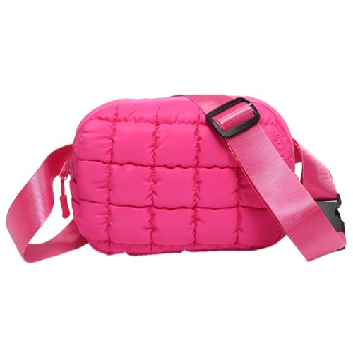 CRGANGZY Gesteppte Brusttasche für Damen mit Reißverschluss, geschwollene Umhängetasche, einfarbig, kariert, gesteppte Umhängetasche, weibliche Pendlertasche (Rosa) von CRGANGZY