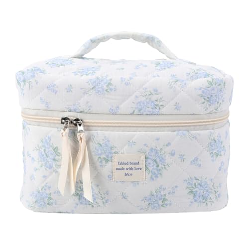 CRGANGZY Gesteppte Kosmetik-Organizer-Tasche mit großer Kapazität, ästhetische tragbare Kosmetiktasche for Damen, Reise-Kosmetiktasche, weicher Blumen-Kulturbeutel (Stil 1) von CRGANGZY